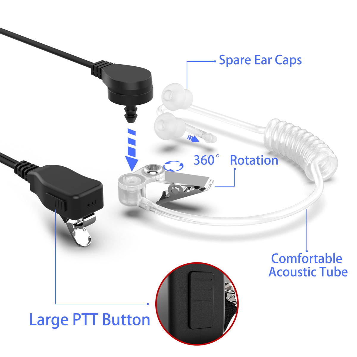 SM008 Walkie Talkie Earpiece with Mic-1 Pack