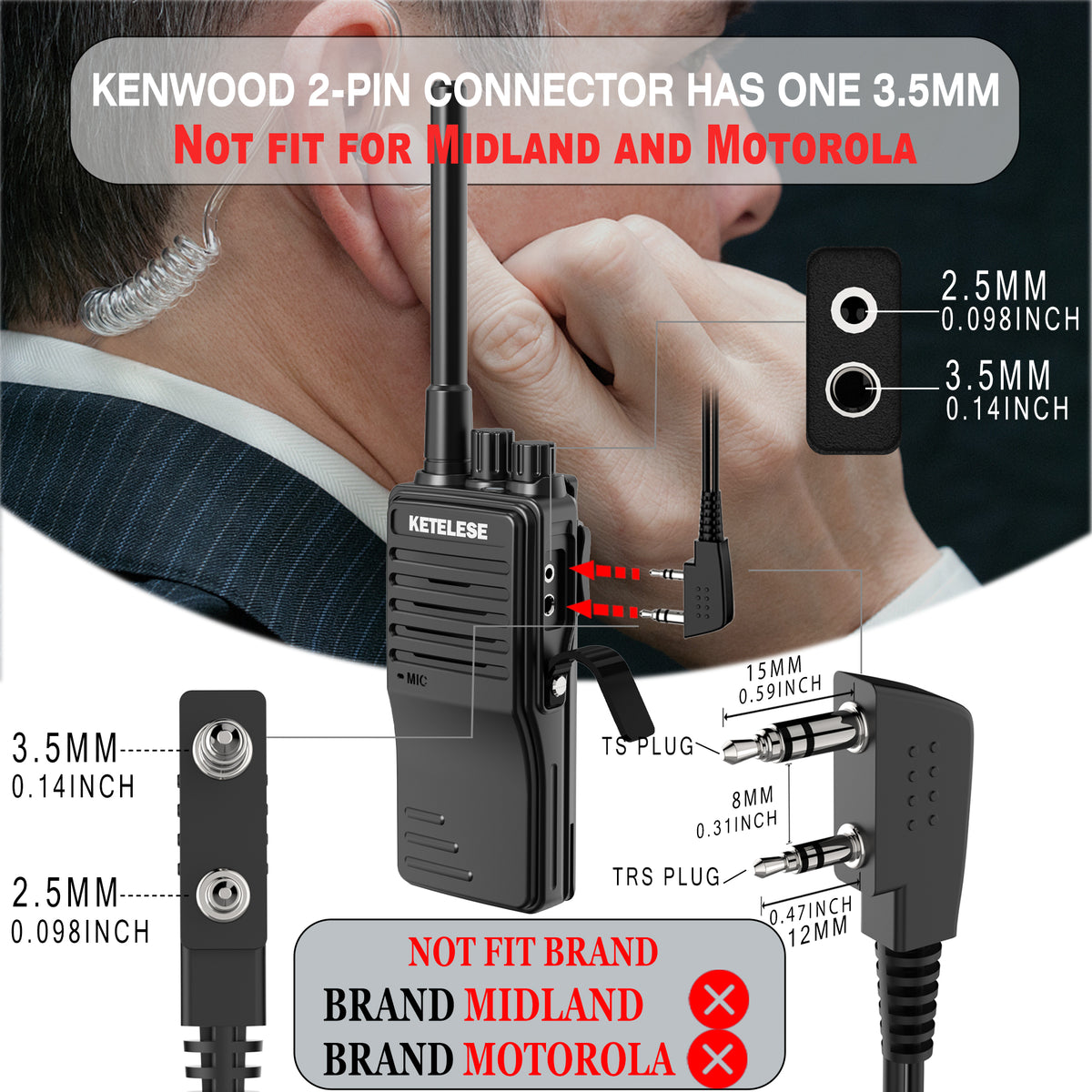 SM008 Walkie Talkie Earpiece with Mic-1 Pack